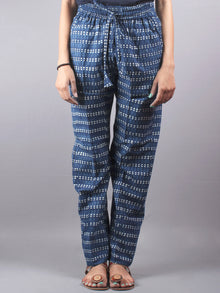 Indigo Hand Block Printed Elasticated Waist Trousers- T0317014