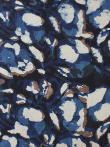 Indigo Beige Black Hand Block Printed Cotton Cambric Fabric Per Meter - F0916399