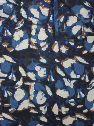 Indigo Beige Black Hand Block Printed Cotton Cambric Fabric Per Meter - F0916399