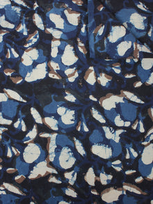 Indigo Beige Black Hand Block Printed Cotton Cambric Fabric Per Meter - F0916399