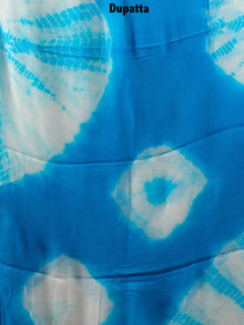 Indigo White Hand Block Printed Cotton Suit-Salwar Fabric With Chiffon Dupatta - S1628140