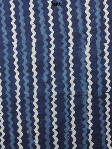 Indigo White Hand Block Printed Cotton Suit-Salwar Fabric With Chiffon Dupatta - S1628140