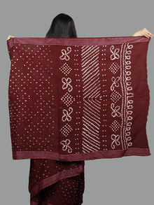 Dark Brown Hand Tie & Dye Bandhej Glace Cotton Saree With Resham Border - S031701400