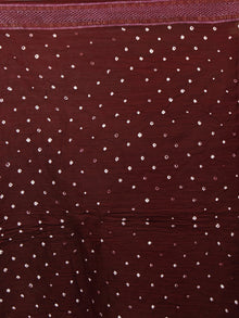 Dark Brown Hand Tie & Dye Bandhej Glace Cotton Saree With Resham Border - S031701400
