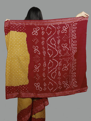 Brown Maroon Ivory Hand Tie & Dye Bandhej Glace Cotton Saree With Resham Border - S031701401