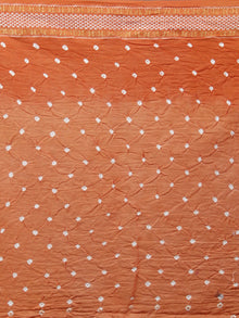 Pastel Peach Ivory Hand Tie & Dye Bandhej Glace Cotton Saree With Resham Border - S031701402