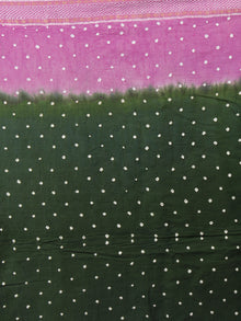 Seaweed Green Pink Ivory Hand Tie & Dye Bandhej Glace Cotton Saree With Resham Border - S031701403