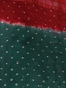 Peacock Green Red Ivory Hand Tie & Dye Bandhej Glace Cotton Saree With Resham Border - S031701404