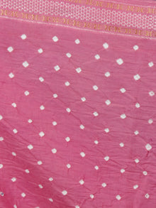 Pastel Pink Ivory Hand Tie & Dye Bandhej Glace Cotton Saree With Resham Border - S031701405