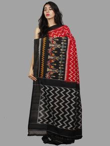 Red Black Grey Ikat Handwoven Pochampally Mercerized Cotton Saree - S031701406