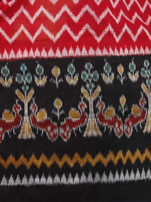 Red Black Grey Ikat Handwoven Pochampally Mercerized Cotton Saree - S031701406