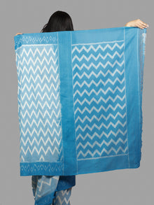 Sky Blue White Ikat Handwoven Pochampally Mercerized Cotton Saree - S031701407