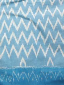 Sky Blue White Ikat Handwoven Pochampally Mercerized Cotton Saree - S031701407