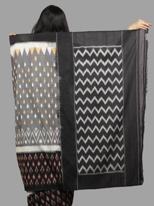 Black Grey Ivory Ikat Handwoven Pochampally Mercerized Cotton Saree - S031701408