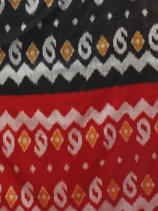 Sky Blue Black Red Ikat Handwoven Pochampally Mercerized Cotton Saree - S031701409