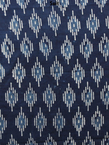 Indigo White Hand Block Printed Cotton Suit-Salwar Fabric With Chiffon Dupatta - S1628141