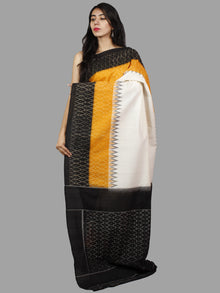 Golden Yellow Ivory Black Ikat Handwoven Pochampally Mercerized Cotton Saree - S031701410
