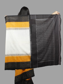 Golden Yellow Ivory Black Ikat Handwoven Pochampally Mercerized Cotton Saree - S031701410