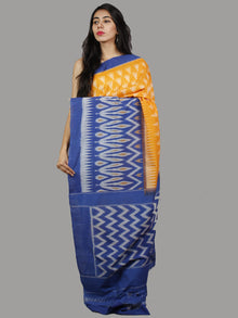 Blue Orange Ivory Ikat Handwoven Pochampally Mercerized Cotton Saree - S031701412