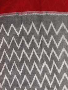 Grey Red Ivory Ikat Handwoven Pochampally Mercerized Cotton Saree - S031701413