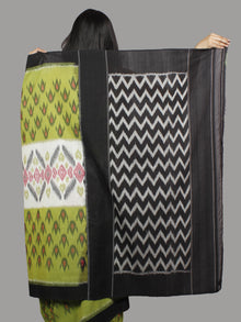 Pear Green Ivory Black Ikat Handwoven Pochampally Mercerized Cotton Saree - S031701414