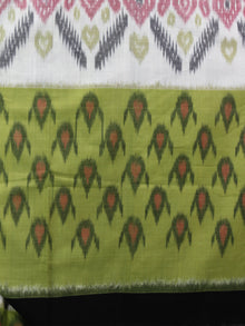 Pear Green Ivory Black Ikat Handwoven Pochampally Mercerized Cotton Saree - S031701414
