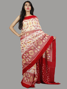 Ivory Red Pink Yellow Handwoven Pochampally Mercerized Cotton Saree - S031701417