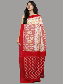 Ivory Red Pink Yellow Handwoven Pochampally Mercerized Cotton Saree - S031701417
