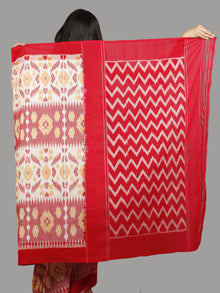 Ivory Red Pink Yellow Handwoven Pochampally Mercerized Cotton Saree - S031701417