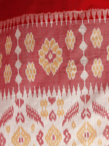 Ivory Red Pink Yellow Handwoven Pochampally Mercerized Cotton Saree - S031701417