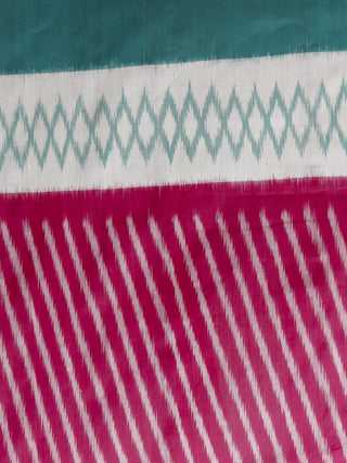 Basil Green Pink Ivory Grey Handwoven Pochampally Mercerized Cotton Saree - S031701419