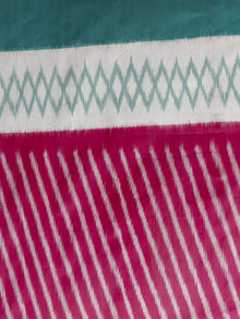 Basil Green Pink Ivory Grey Handwoven Pochampally Mercerized Cotton Saree - S031701419