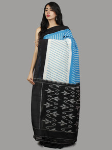 Azure Ivory Black Ikat Handwoven Pochampally Mercerized Cotton Saree - S031701420