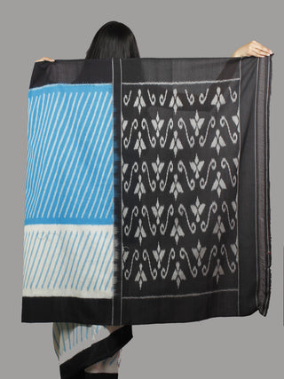 Azure Ivory Black Ikat Handwoven Pochampally Mercerized Cotton Saree - S031701420