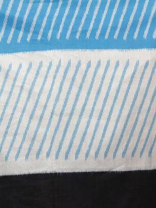 Azure Ivory Black Ikat Handwoven Pochampally Mercerized Cotton Saree - S031701420