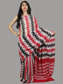 Red Black Ivory Grey Handwoven Pochampally Mercerized Cotton Saree - S031701421