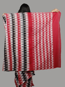 Red Black Ivory Grey Handwoven Pochampally Mercerized Cotton Saree - S031701421