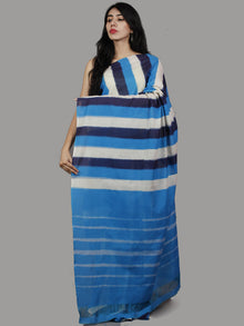 Indigo Blue White Ikat Handwoven Pochampally Mercerized Cotton Saree - S031701422