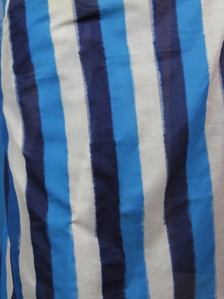 Indigo Blue White Ikat Handwoven Pochampally Mercerized Cotton Saree - S031701422