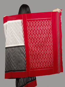 Black Ivory Red Grey Ikat Handwoven Pochampally Mercerised Cotton Saree - S031701428