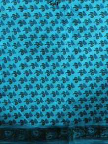 Sky Blue Yellow Hand Block Printed Cotton Suit-Salwar Fabric With Chiffon Dupatta - S1628143
