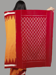 Orange Red White Ikat Handwoven Pochampally Mercerized Cotton Saree - S031701431