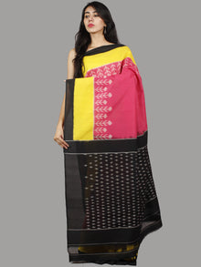 Pink Yellow Black Ivory Ikat Handwoven Pochampally Mercerized Cotton Saree - S031701432