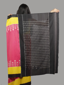 Pink Yellow Black Ivory Ikat Handwoven Pochampally Mercerized Cotton Saree - S031701432