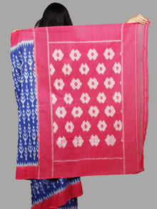 Cobalt Blue Pink Ivory Ikat Handwoven Pochampally Mercerized Cotton Saree - S031701433