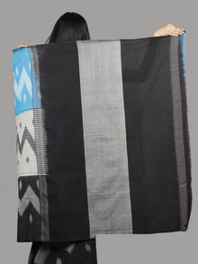 Blue Ivory Black Grey Ikat Handwoven Pochampally Mercerized Cotton Saree - S031701434