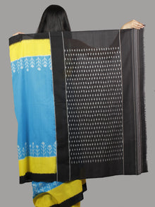 Cerulean Blue Yellow Black Ivory Ikat Handwoven Pochampally Mercerized Cotton Saree - S031701435