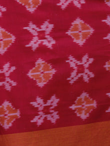 Cherry Red Rust Ivory Ikat Handwoven Pochampally Mercerized Cotton Saree - S031701437