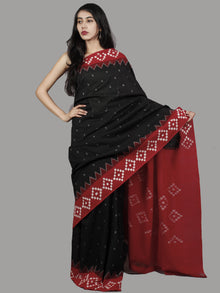 Black Red Maroon Ivory Grey Ikat Handwoven Pochampally Mercerized Cotton Saree - S031701438