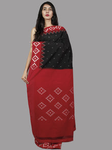 Black Red Maroon Ivory Grey Ikat Handwoven Pochampally Mercerized Cotton Saree - S031701438